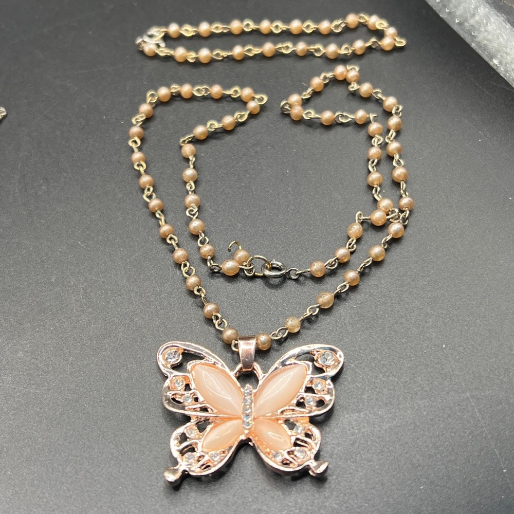 Rhinestone butterfly necklace and bracelet set